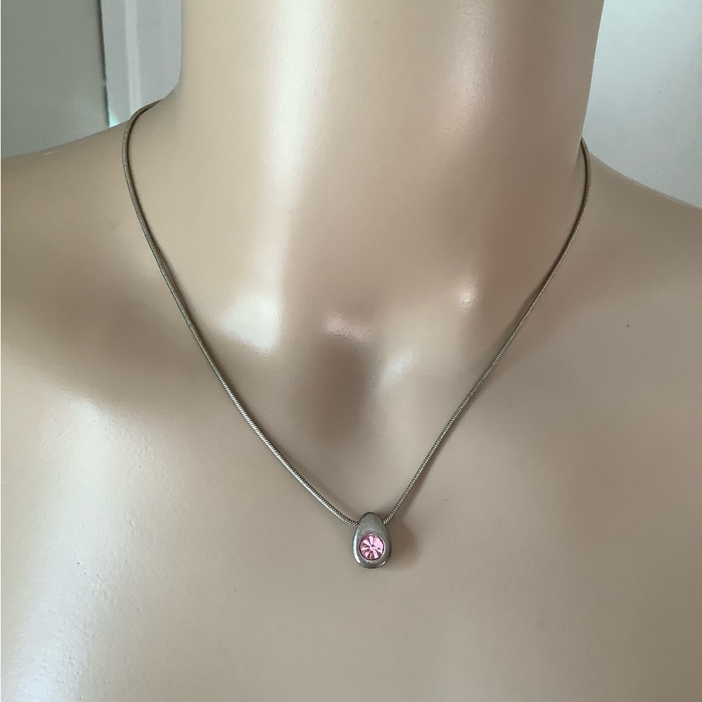 Vintage Express Pink Rhinestone Pendant Necklace
